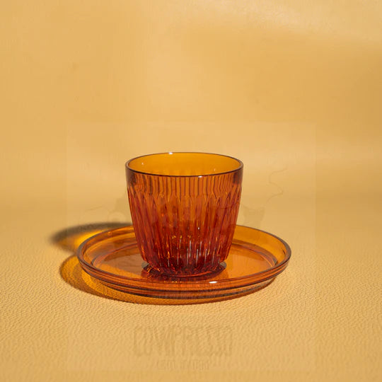 HUSKEE Cups 3oz Cup with Saucer Set of 2 Amber
