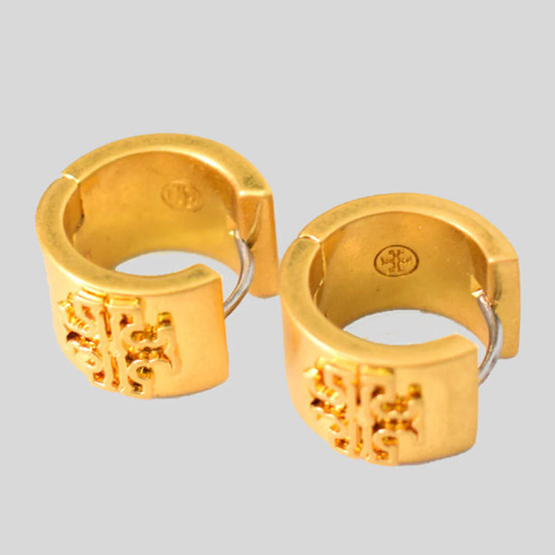 TORY BURCH Britten Huggie Hoop With Double T Logo Rolled Brass RS-134832