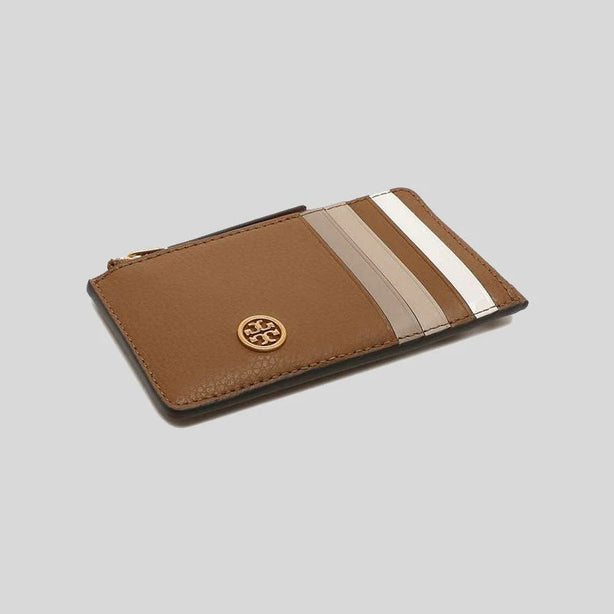 TORY BURCH Robinson Pebbled Top Zip Card Case Tiger's Eye RS-146012