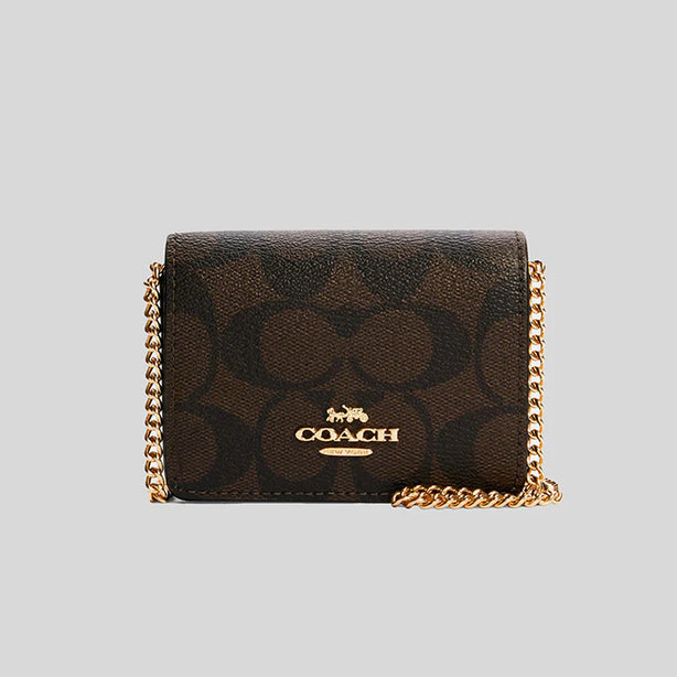 Coach Mini Wallet On A Chain In Signature Canvas Brown Black RS-6650