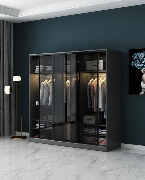 KLASY Designer Tempered Glass Sliding Wardrobe