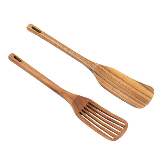 StitchesandTweed Wooden Spurtle Set, Slotted Spatula Kitchen Tools