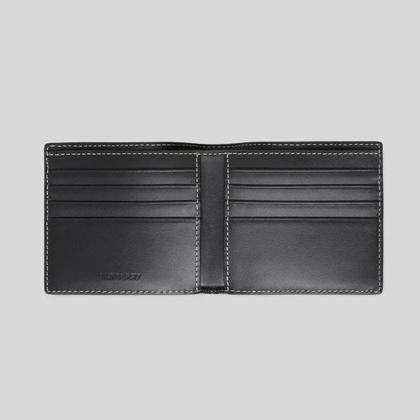 BURBERRY Men's Reg CC Check and Leather Bifold Wallet Dark Birch Brown RS-8052790