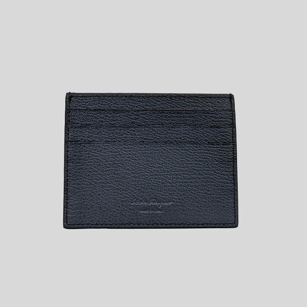FERRAGAMO Men's Tall Leather Card Case Dark Blue RS-660983