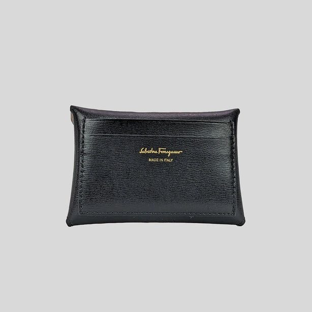 FERRAGAMO Leather Card Case Black/Pink RS-22D029
