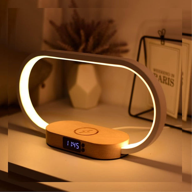 StitchesandTweed Bedside Lamp with Clock, USB Wireless Charger, Touch Table Lamps for Nightstand