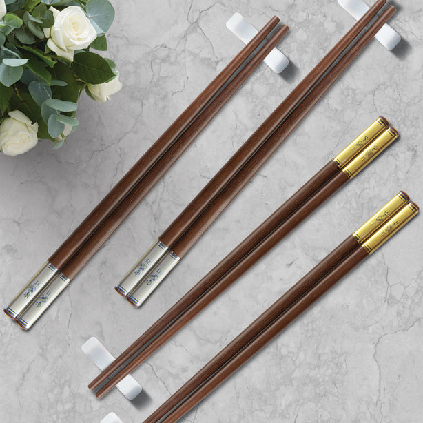 Charles Millen Signature Collection Luxury Brown Wood Chopsticks, Twin Pack, Gold