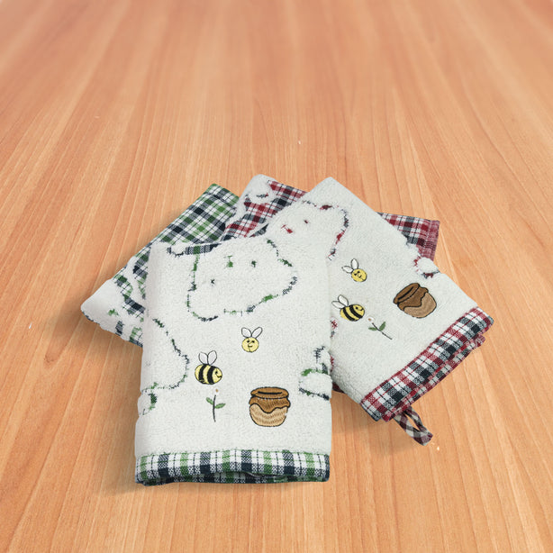 Milton Home Loopy Bee & Bear Face Towel With Loop, Set Of 3