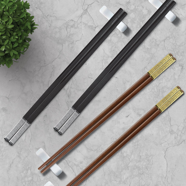 Charles Millen Signature Collection Luxury Brown Wood Chopsticks, Twin Pack, Gold