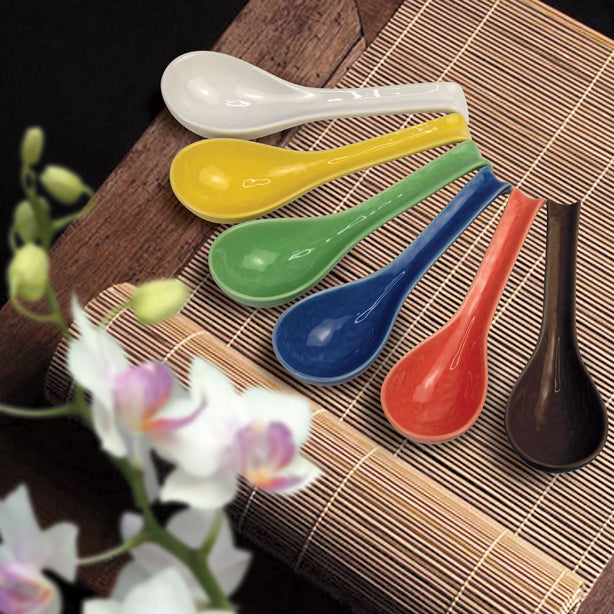 Tsuru Seasonal Japanese Tableware Collection Noodle Spoon, Green, Set Of 5