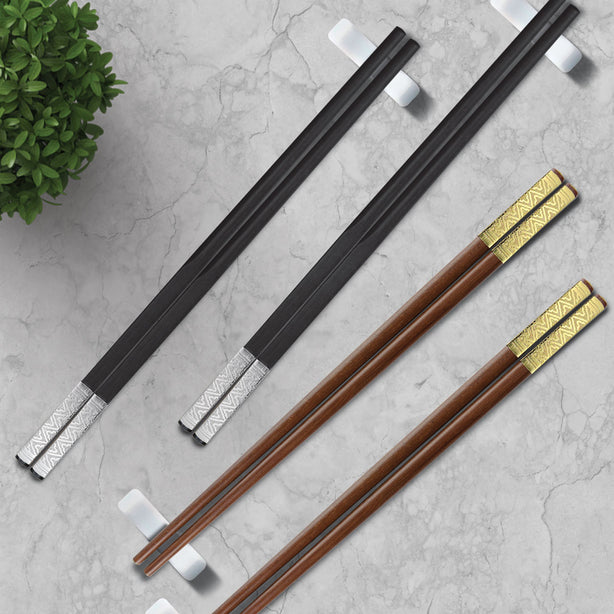 Charles Millen Signature Collection Luxury Black Wood Chopsticks, Twin Pack, Silver