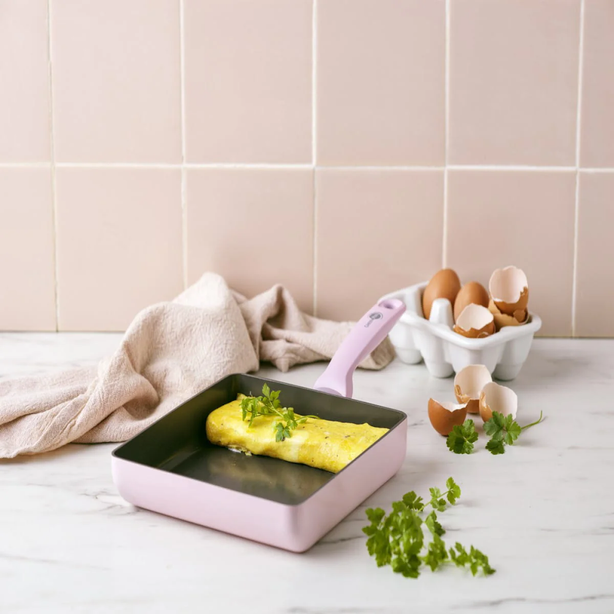 GreenPan Torino 22 x 20cm Rectangular Egg Pan, Pink [PFAS FREE]