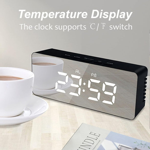 StitchesandTweed Mirror Alarm Clock Black