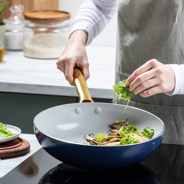GreenPan Padova 28cm Ceramic Non-stick Wok, Dark Blue [PFAS FREE]