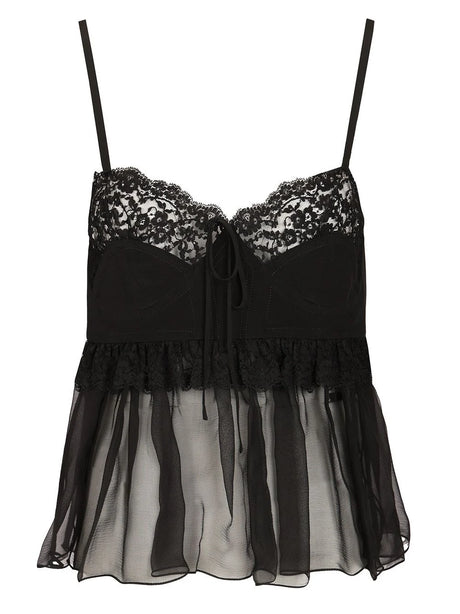 Chloe' Crêpe De Chine Thin Strap Lingerie Top - Black