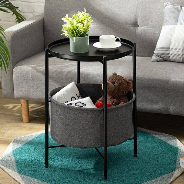 Round coffee table with storage basket