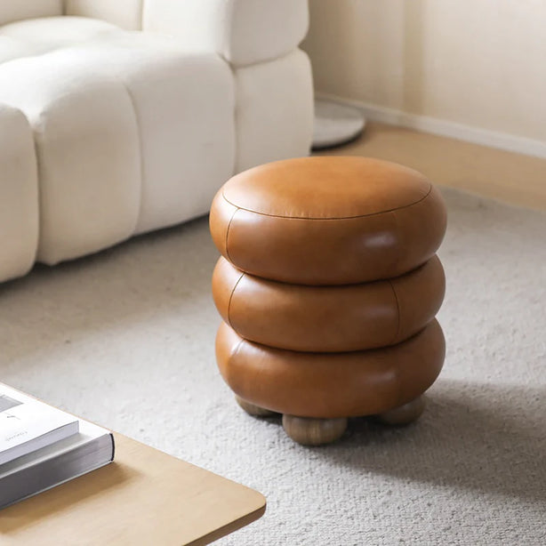 Leather Oakwood Ottoman