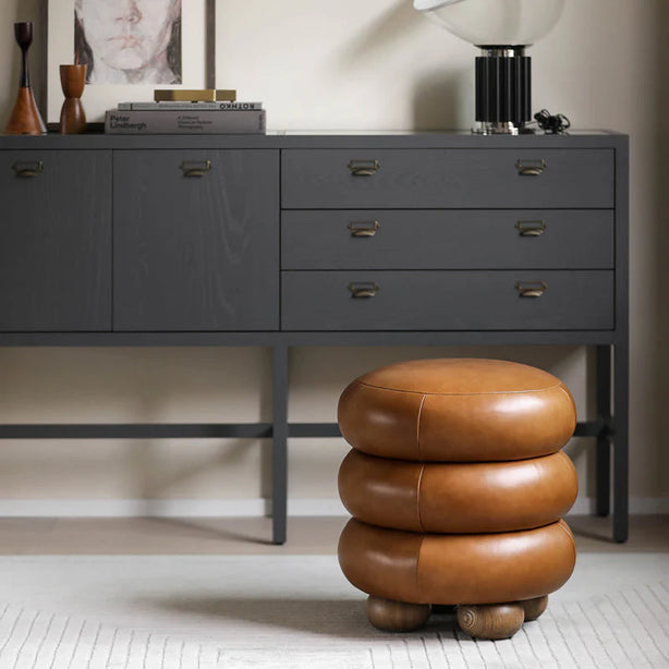 Leather Oakwood Ottoman