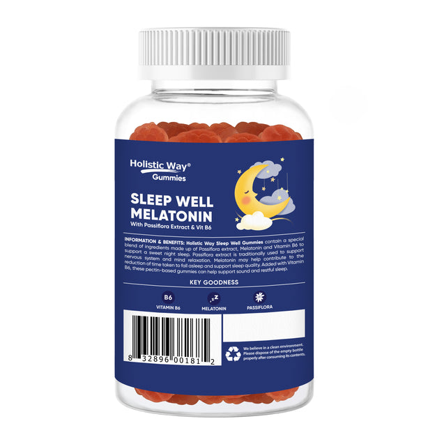 Holistic Way Sleep Well Melatonin Gummy with Passiflora Extract and Vitamin B6, Vegan (60 Gummies)