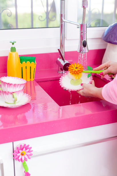 Vigar Flower Power 3pc Sink Caddy Set + Dispenser (Pink or Orange Colour)