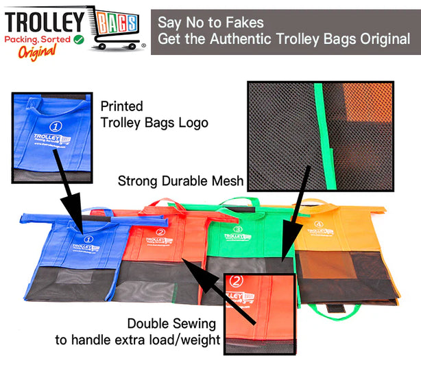 Reusable Grocery Shopping Trolley Bags Original - Set of 4 Bags