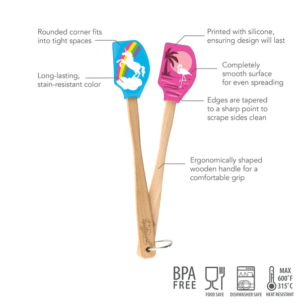 Tovolo Spatulart® Mini Spatulas Unicorn & Flamingo - Set of 2 Wood Handle