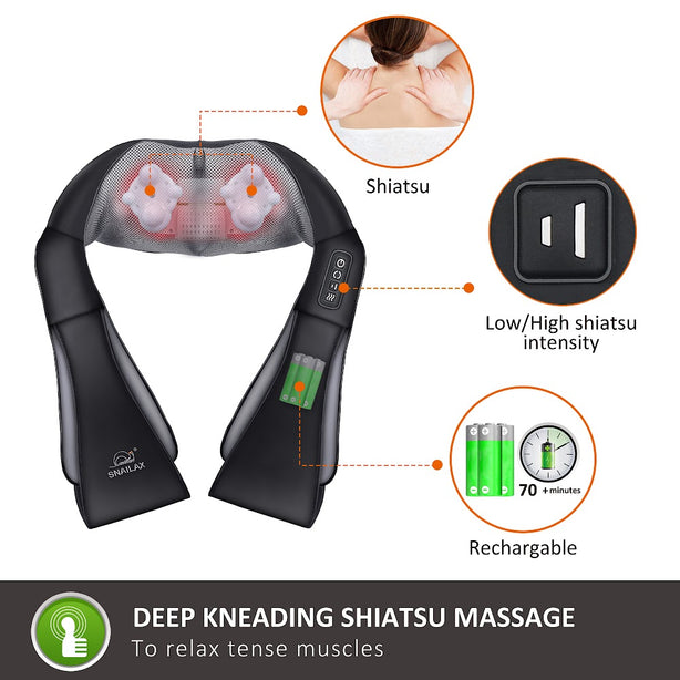 SL-632NC Snailax Neck Massager, Black, Cordless