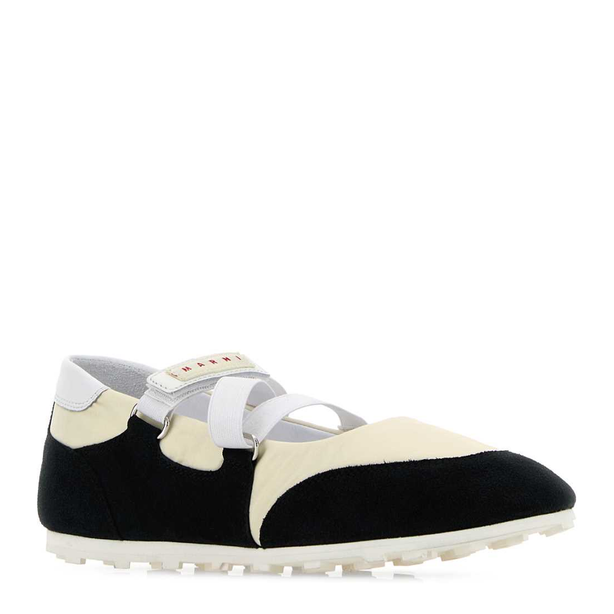 Two Tone Suede And Fabric Ballerinas