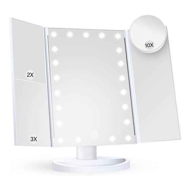 StitchesandTweed Trifold Makeup Mirror Vanity with Lights - White