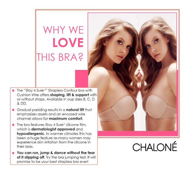 Chalone Stay For Sure Non Slip Secured Strapless Bra for Full Figure up to DD Cups. For Off-Shoulder Strapless Wedding Gown Outfit.