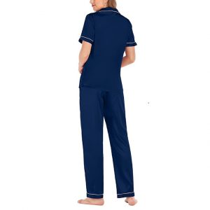 Serenity Satin Short Sleeves & Long Pants PJ Set Navy