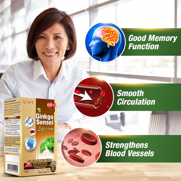 AFC Ginkgo Sensei Supreme for Brain Focus Memory Blood Circulation Cold Hands Feet