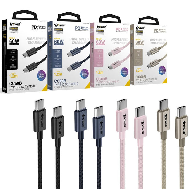 XPower CC60B 1.2m Aluminium Alloy 60W Type-C toType-C Sync & Charge Cable