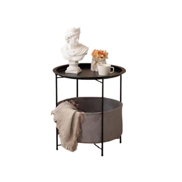 Round coffee table with storage basket