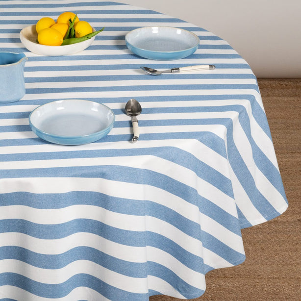 Tablecloth 160cm Round Luxury Designer Chambray Stripe Heritage Collection by Robinsons