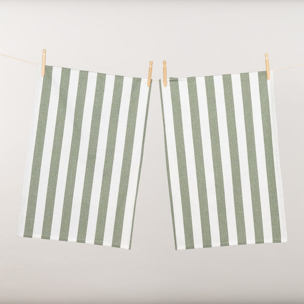 Kitchen Towel Twin Pack Luxury Designer Olive Stripe Heritage Collection by Robinsons