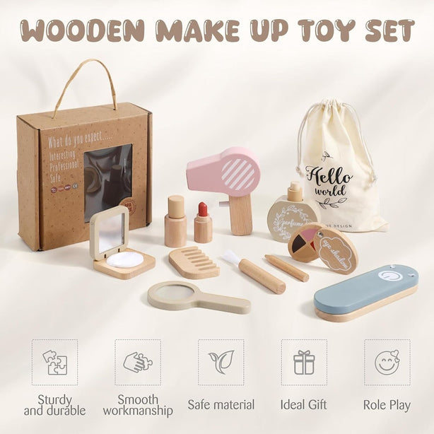 StitchesandTweed Wooden Toddler Makeup Kit Pretend Makeup Kit for Girls