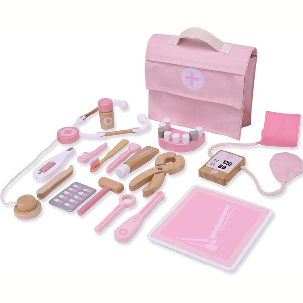 StitchesandTweed Toy Doctor Kit - 18 Piece Doctor Kit - Blood Pressure Monitor, Toothbrush, Kids Play Set with Stethoscope