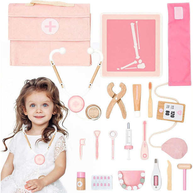 StitchesandTweed Toy Doctor Kit - 18 Piece Doctor Kit - Blood Pressure Monitor, Toothbrush, Kids Play Set with Stethoscope
