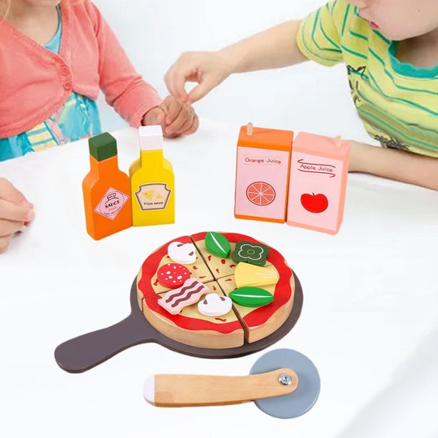 StitchesandTweed Pizza Playset Toy Wood