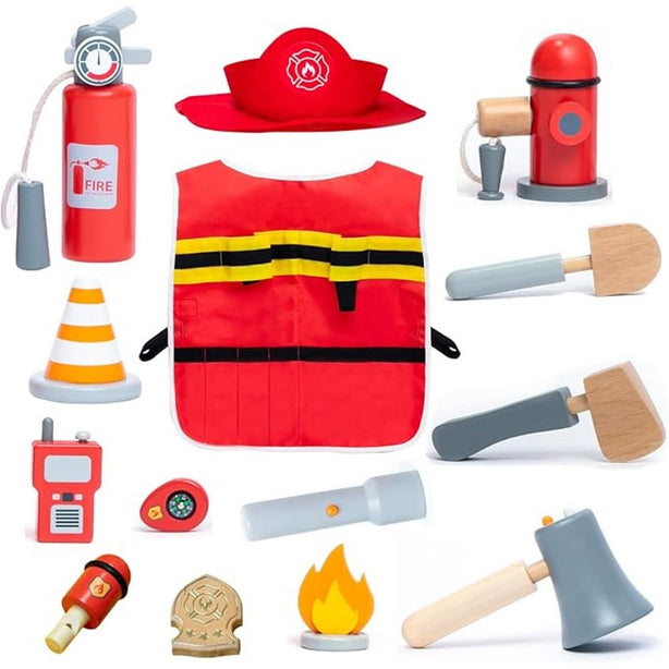 StitchesandTweed Fireman Firefighter Role Play Dress Up Accessories Set Toy