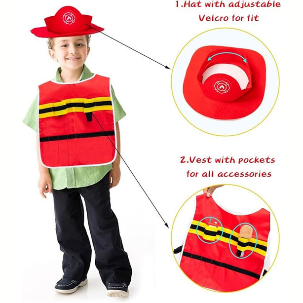 StitchesandTweed Fireman Firefighter Role Play Dress Up Accessories Set Toy
