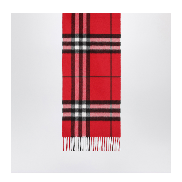 Check Cashmere Scarf With Fringes In Post Red