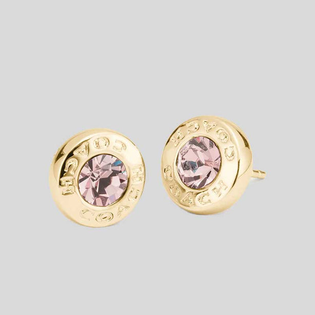 COACH Open Circle Stone Stud Earrings Gold RS-F54516