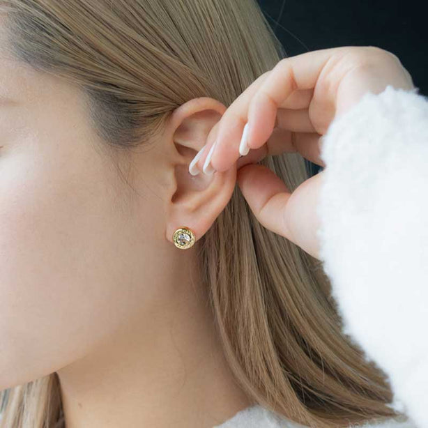COACH Open Circle Stone Stud Earrings Gold RS-F54516