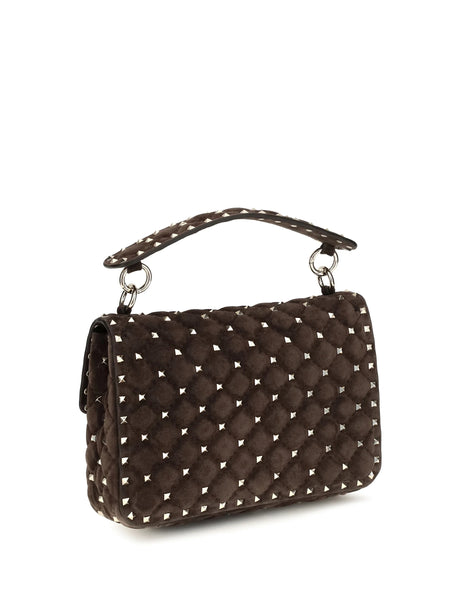 Valentino Garavani Medium Rockstud Spike suede Top Handle Bag - Ebony Brown