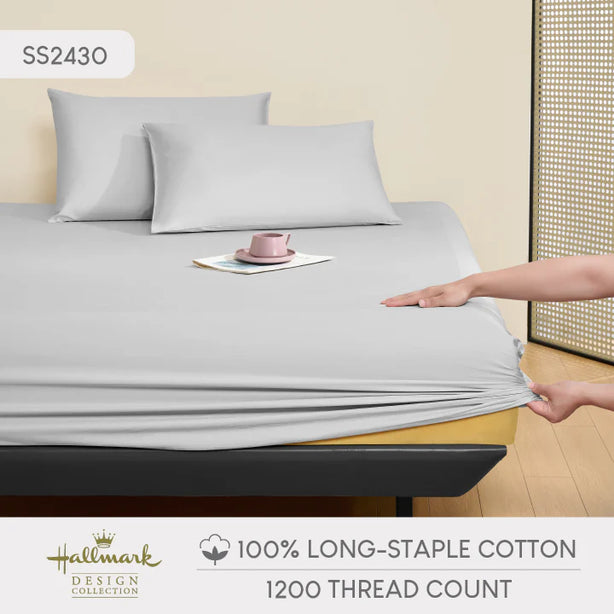 Hallmark 5-Star Hotel Long-Staple Cotton 1200TC Plain Bed Linen - Grey