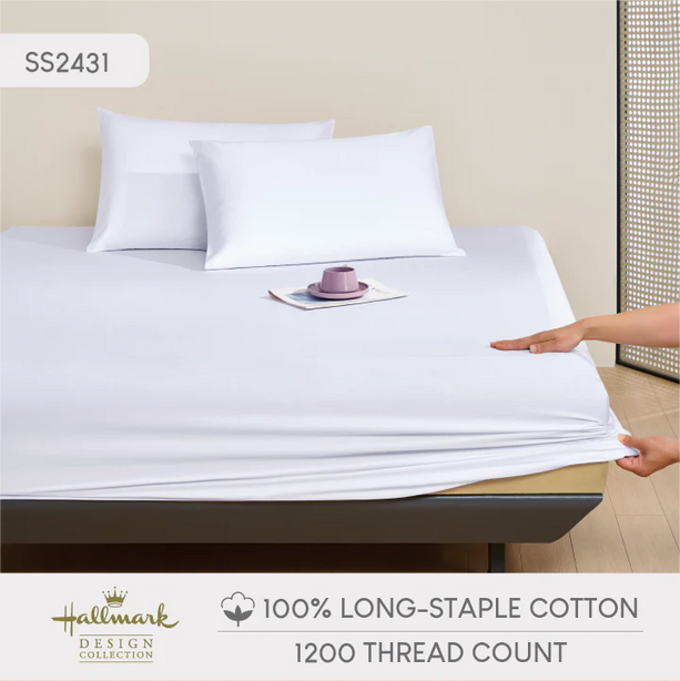 Hallmark 5-Star Hotel Long-Staple Cotton 1200TC Plain Bed Linen - White
