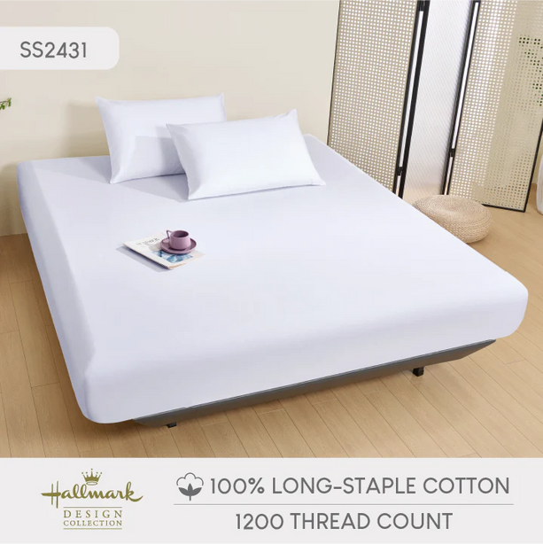 Hallmark 5-Star Hotel Long-Staple Cotton 1200TC Plain Bed Linen - White