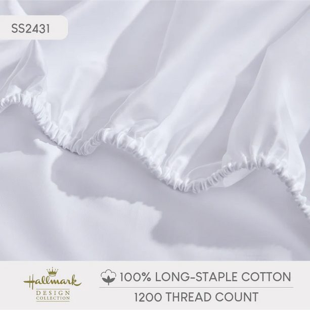 Hallmark 5-Star Hotel Long-Staple Cotton 1200TC Plain Bed Linen - White